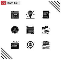 conjunto de 9 iconos de interfaz de usuario modernos símbolos signos para usuario persona auditoría hombre negocio elementos de diseño vectorial editables vector