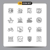 User Interface Pack of 16 Basic Outlines of growth fast food bluray coffee dvd Editable Vector Design Elements