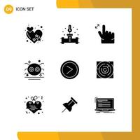 Solid Glyph Pack of 9 Universal Symbols of right arrow hand spooky scary Editable Vector Design Elements