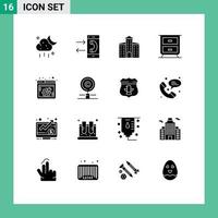 Modern Set of 16 Solid Glyphs Pictograph of webpage web options outgoing spanner drawer Editable Vector Design Elements