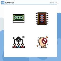 Pictogram Set of 4 Simple Filledline Flat Colors of dollar connect currency hardware human Editable Vector Design Elements