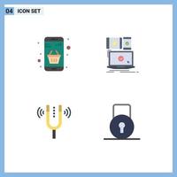 Pictogram Set of 4 Simple Flat Icons of basket technology money devices fork Editable Vector Design Elements