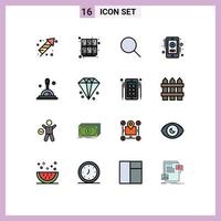 Modern Set of 16 Flat Color Filled Lines and symbols such as magnifying glass online open healthcare sets Editable Creative Vector Design Elements