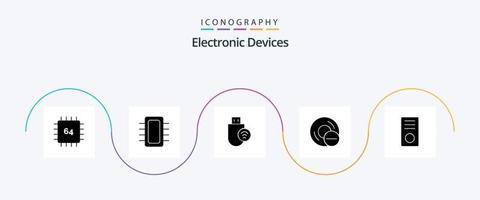 paquete de iconos de glifo 5 de dispositivos que incluye disco. ordenadores. artilugio. vara. hardware vector