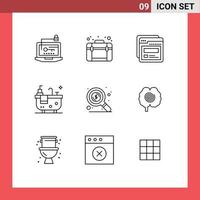 9 User Interface Outline Pack of modern Signs and Symbols of money hub web bath help Editable Vector Design Elements