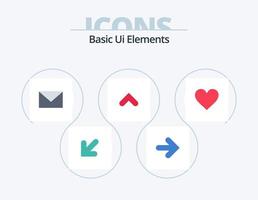 elementos básicos de la interfaz de usuario paquete de iconos planos 5 diseño de iconos. corazón. signo. SMS. hasta. flecha vector