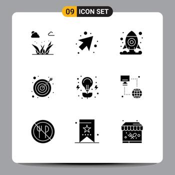 9 User Interface Solid Glyph Pack of modern Signs and Symbols of internet invention shuttle energy target Editable Vector Design Elements