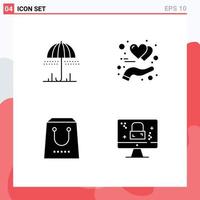 Modern Set of 4 Solid Glyphs Pictograph of rain commerce spring hand package Editable Vector Design Elements