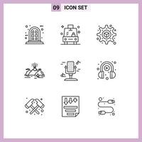 9 Thematic Vector Outlines and Editable Symbols of sound microphone setting audio mountain Editable Vector Design Elements