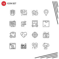 Outline Pack of 16 Universal Symbols of modeling creative food pin map Editable Vector Design Elements