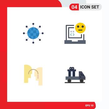 Set of 4 Vector Flat Icons on Grid for connect error earth bug head Editable Vector Design Elements