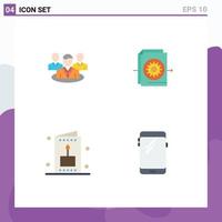 Pack of 4 creative Flat Icons of group holiday conversation gear party Editable Vector Design Elements