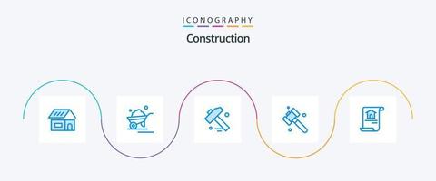 paquete de iconos azul de construcción 5 que incluye . edificio. carretilla. casa. construcción vector