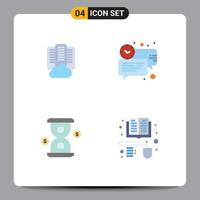 paquete de línea vectorial editable de 4 iconos planos simples del reloj del servidor de vidrio en la nube cargando elementos de diseño vectorial editables vector