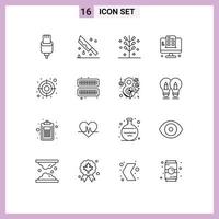 Outline Pack of 16 Universal Symbols of app web page murder development firework Editable Vector Design Elements