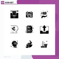 User Interface Pack of 9 Basic Solid Glyphs of interface brain saxophone artificial support Editable Vector Design Elements