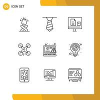 Editable Vector Line Pack of 9 Simple Outlines of html coding learn image drone Editable Vector Design Elements