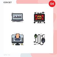 Set of 4 Vector Filledline Flat Colors on Grid for data lcd monitoring display news Editable Vector Design Elements