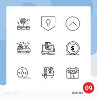 Editable Vector Line Pack of 9 Simple Outlines of report account media agriculture truck Editable Vector Design Elements