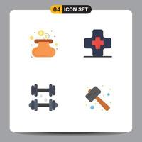 conjunto moderno de 4 iconos y símbolos planos, como elementos de diseño vectorial editables de mazo con mancuernas de hospital médico en efectivo vector