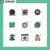 Modern Set of 9 Filledline Flat Colors and symbols such as pen notepad user note workbook Editable Vector Design Elements