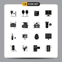 Set of 16 Vector Solid Glyphs on Grid for device computer contract signing paper Editable Vector Design Elements