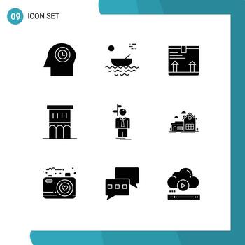 Universal Icon Symbols Group of 9 Modern Solid Glyphs of arrow property deliver house architecture Editable Vector Design Elements
