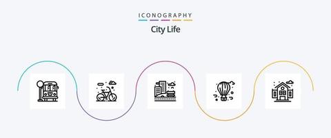 paquete de iconos de la línea de vida de la ciudad 5 que incluye. la vida. edificio. ciudad. volar globo vector