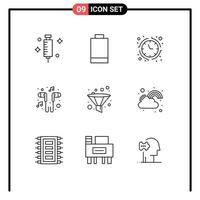 Set of 9 Commercial Outlines pack for filter song economy smartphone headset Editable Vector Design Elements