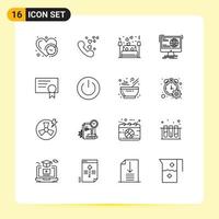 16 Universal Outline Signs Symbols of web development bed content night Editable Vector Design Elements