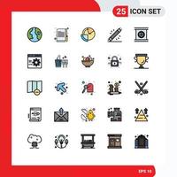 Modern Set of 25 Filled line Flat Colors and symbols such as camera lenses equipment chart electronic devices Editable Vector Design Elements
