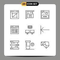 Group of 9 Modern Outlines Set for video web hotel page website Editable Vector Design Elements