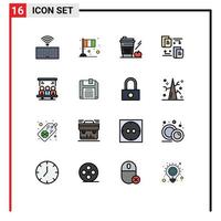 16 Universal Flat Color Filled Line Signs Symbols of search document coffee transfer glass Editable Creative Vector Design Elements