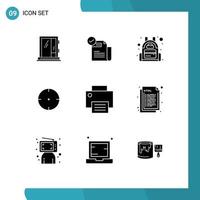 Modern Set of 9 Solid Glyphs Pictograph of devices target featured goal travel Editable Vector Design Elements