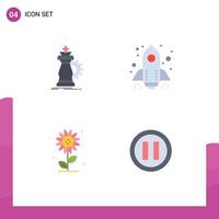 4 User Interface Flat Icon Pack of modern Signs and Symbols of strategy sub flower knight spaceship nature Editable Vector Design Elements