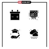 Modern Set of 4 Solid Glyphs and symbols such as battery rain presentation insurance Layer 1 Editable Vector Design Elements