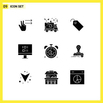 Set of 9 Modern UI Icons Symbols Signs for discount time tag discount data Editable Vector Design Elements