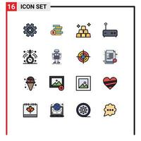 Group of 16 Flat Color Filled Lines Signs and Symbols for medical healthcare finance clock modem Editable Creative Vector Design Elements