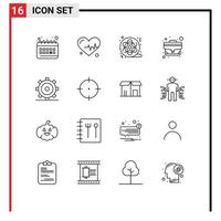 Pack of 16 Modern Outlines Signs and Symbols for Web Print Media such as gear office bag movie office bag Editable Vector Design Elements