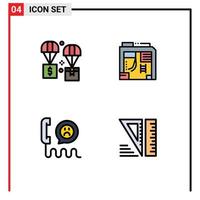 Group of 4 Modern Filledline Flat Colors Set for air contact logistic box help Editable Vector Design Elements