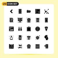 Editable Vector Line Pack of 25 Simple Solid Glyphs of biology atom file video camera Editable Vector Design Elements