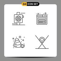 Mobile Interface Line Set of 4 Pictograms of apple sauna watch page drink Editable Vector Design Elements