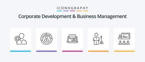 Corporate Development And Business Management Line 5 Icon Pack Including graph. chart. advancement. growth. staff. Creative Icons Design vector