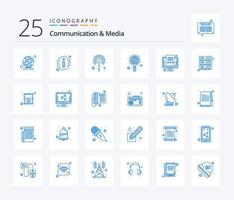 Communication And Media 25 Blue Color icon pack including video. globe. communication. search. business vector