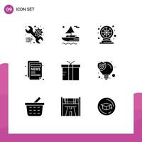 Universal Icon Symbols Group of 9 Modern Solid Glyphs of global logistic fun box blog Editable Vector Design Elements