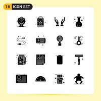 16 Universal Solid Glyph Signs Symbols of usb cable care test flask Editable Vector Design Elements