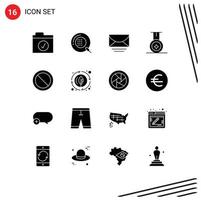 Set of 16 Commercial Solid Glyphs pack for energy basic mail ban medal Editable Vector Design Elements