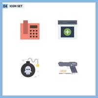paquete de iconos planos de 4 símbolos universales de comunicación de juegos de teléfono elementos de diseño de vectores editables de armas de usuario