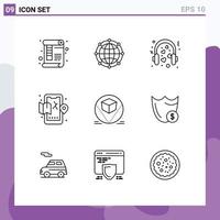 Set of 9 Modern UI Icons Symbols Signs for life mobile network wedding loving Editable Vector Design Elements