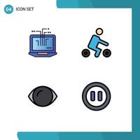 Pack of 4 Modern Filledline Flat Colors Signs and Symbols for Web Print Media such as computer face hardware sport vision Editable Vector Design Elements